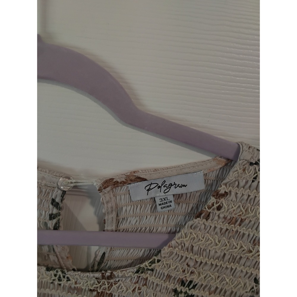 Polagram Floral Smocked Midi Dress Womens 3XL Cream Long Sleeve Cottagecore - Picture 8 of 9